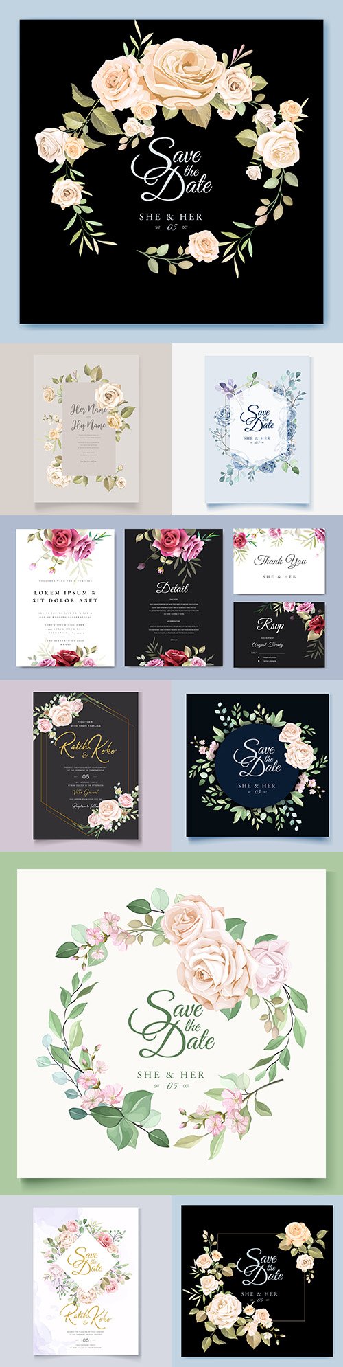 Wedding invitations floral elegant decorative template 10