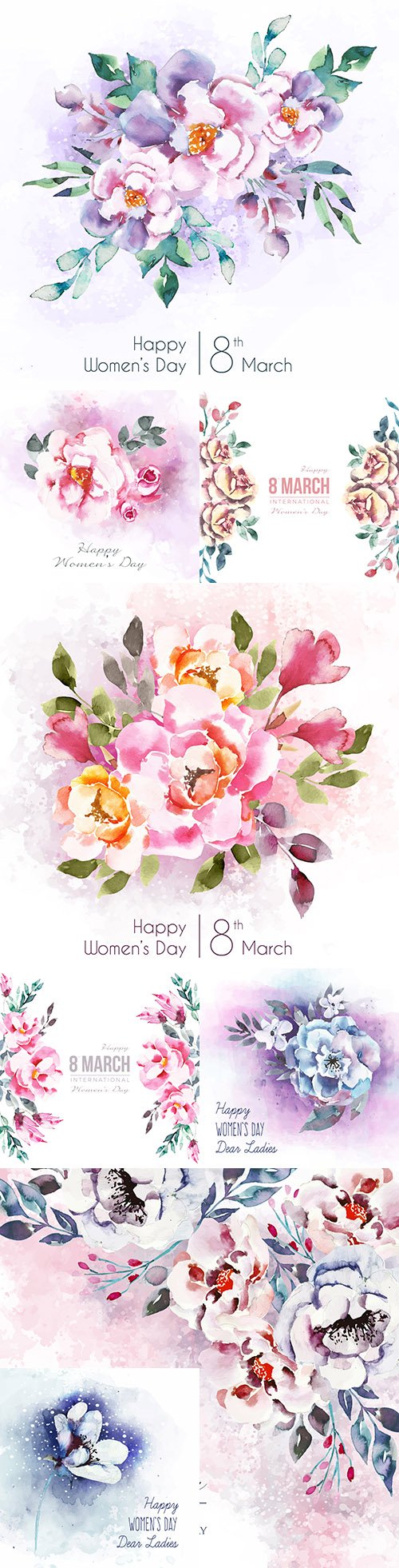 Women 's Day inscription with beautiful watercolour flowers