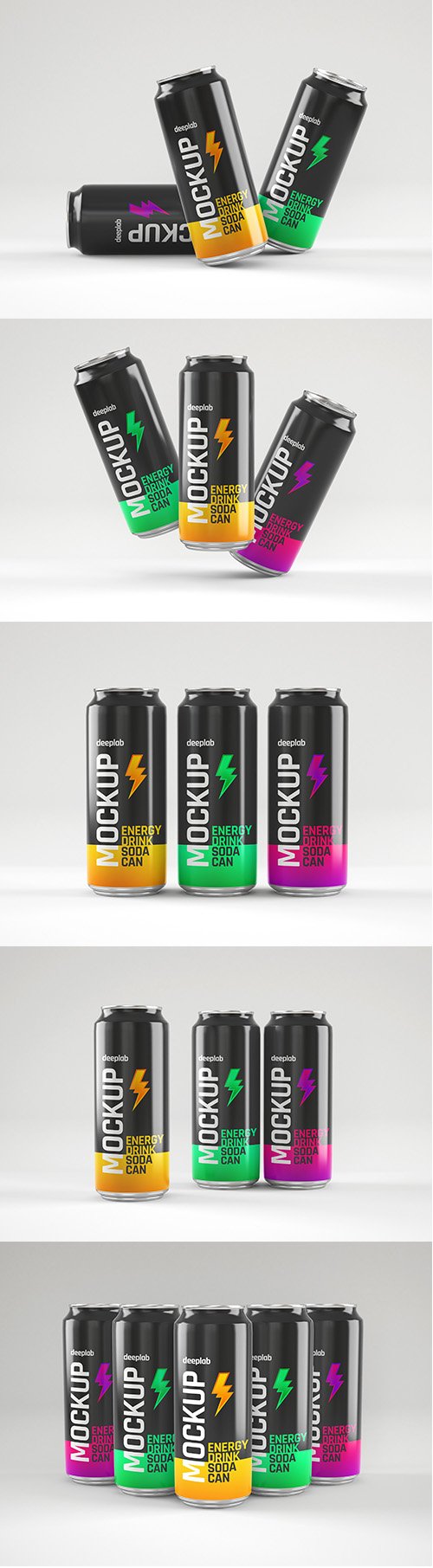 Glossy Soda Cans Mockup Set