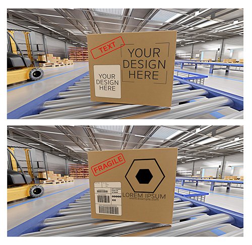 Warehouse Cardboard Box Mockup