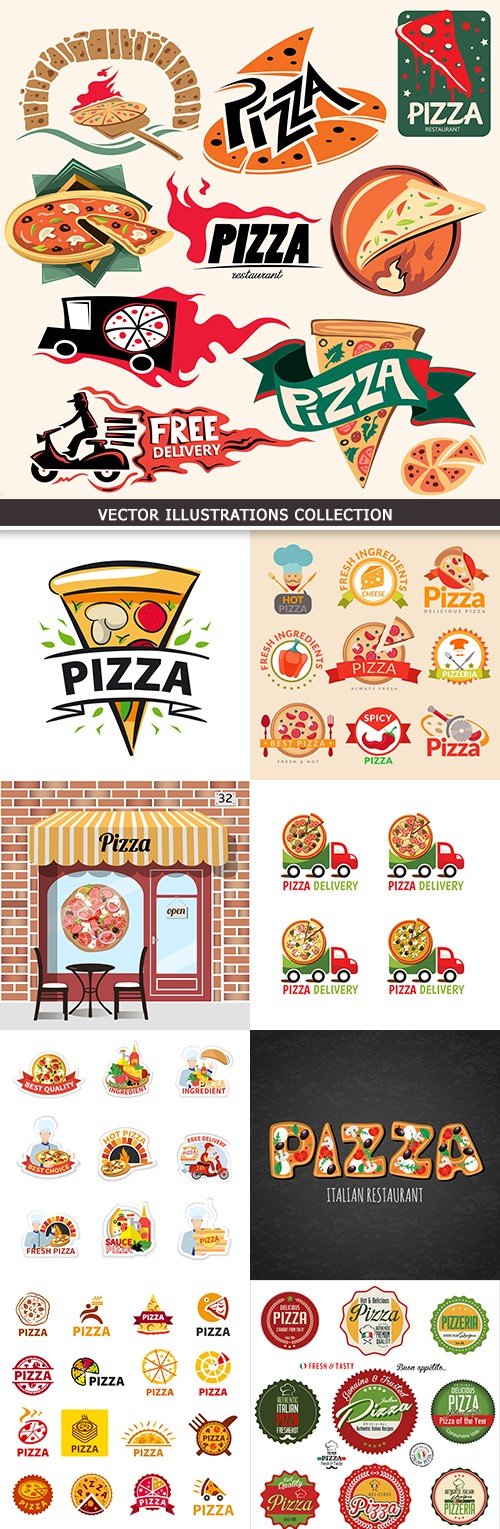 Pizza preparation and delivery design logos