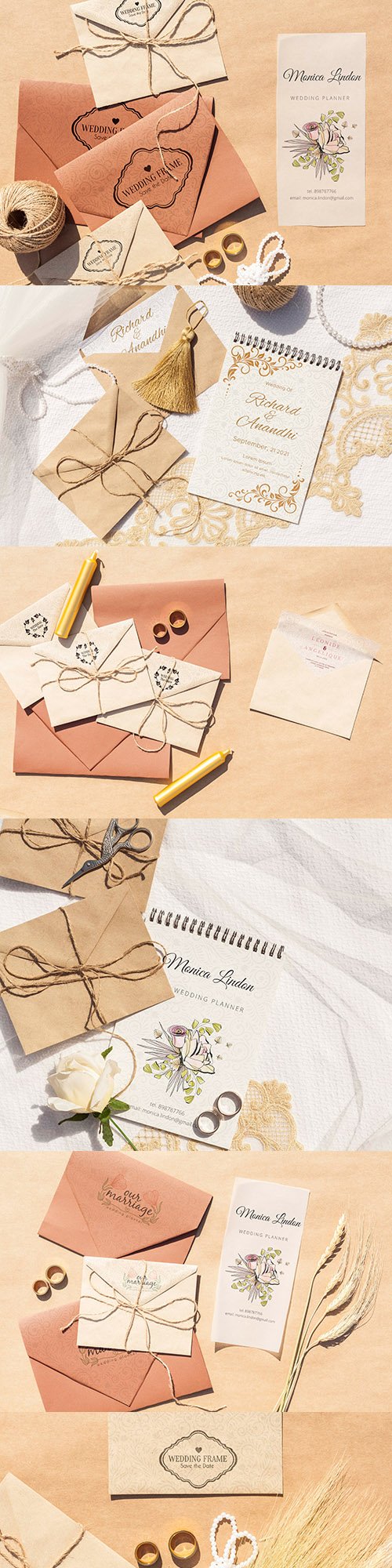 Vintage wedding invitations with brown paper envelopes