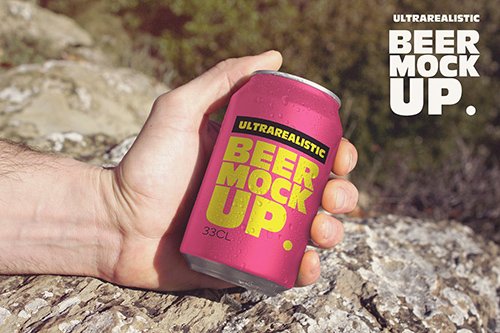 Hand Beer Can Travel Mockup