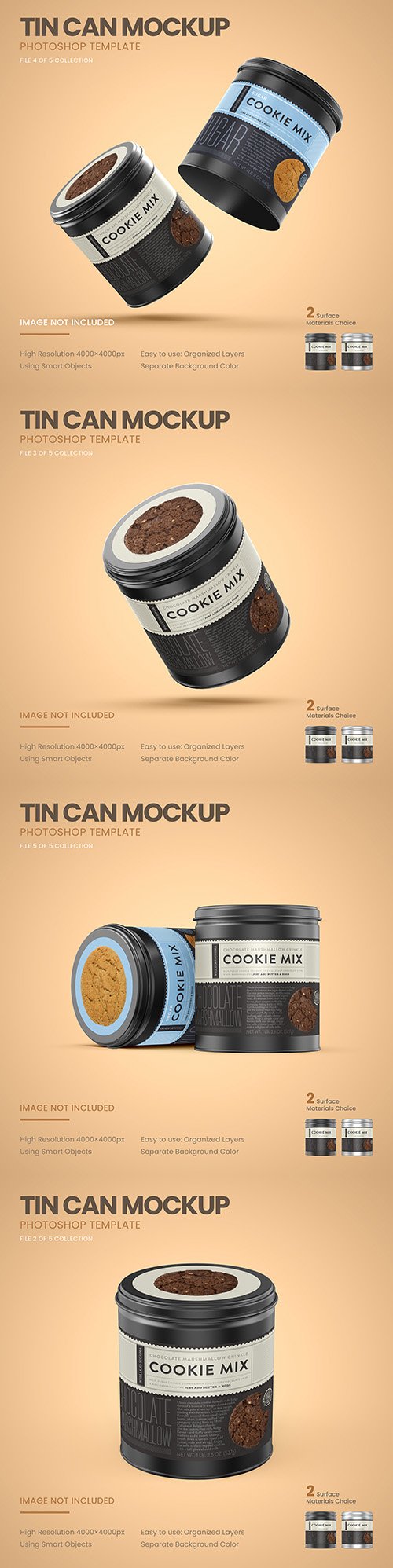 Small tin cans for cookies design Mockup