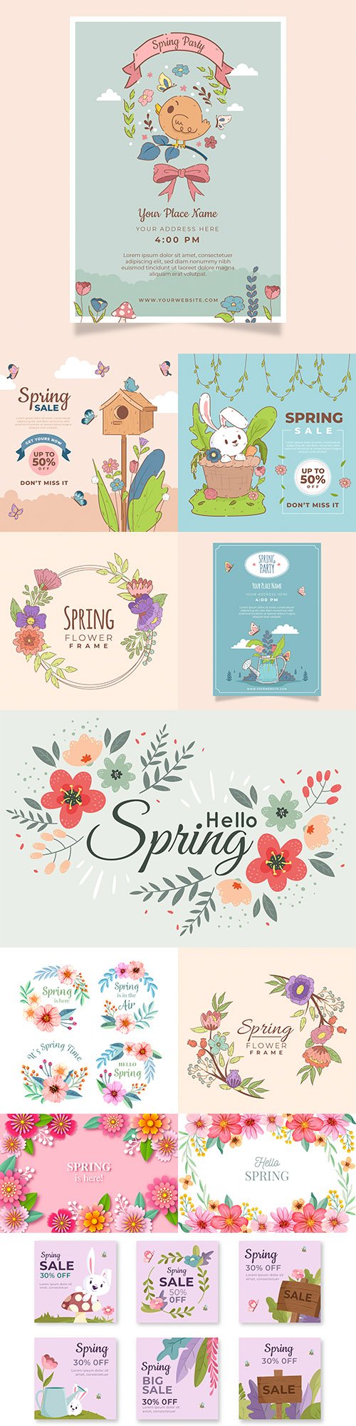 Hello spring floral decorative painted background 2