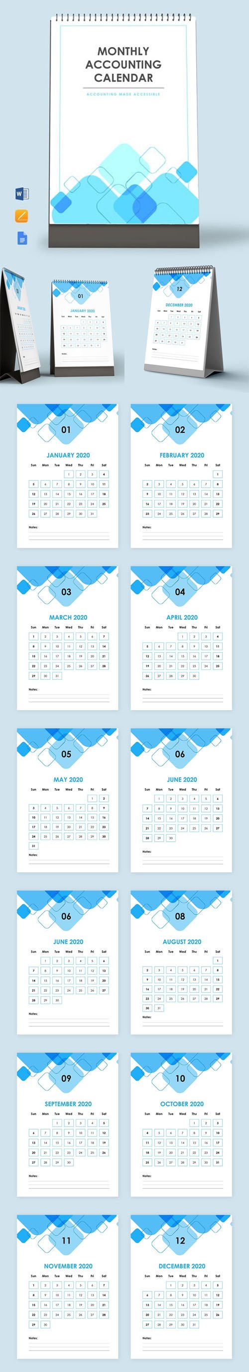 Monthly Accounting Desk Calendar Templates