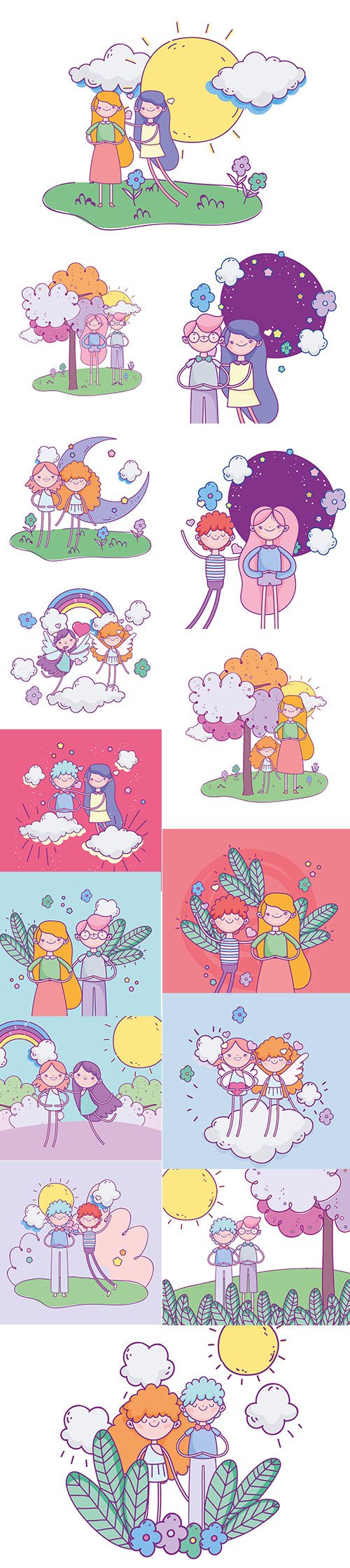 Set of Beautiful Cute Valentines Day Illustrations Vol 2