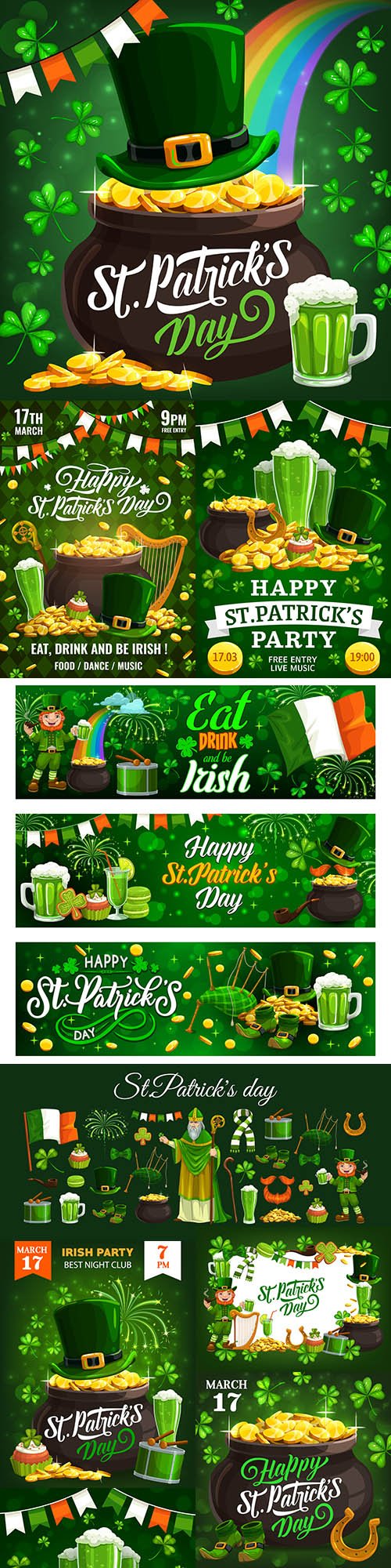St. Patrick's Day party design vector illustrations 6