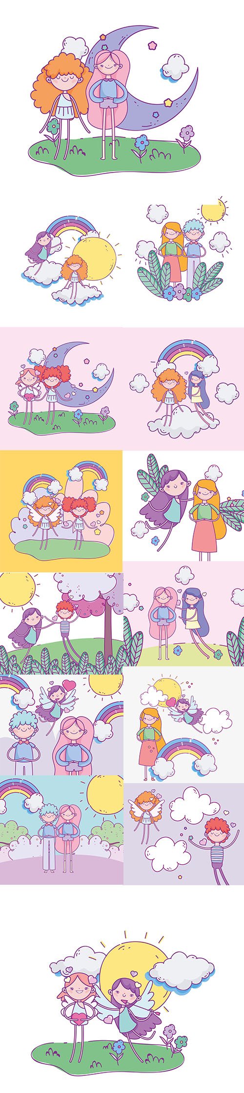 Set of Beautiful Cute Valentines Day Illustrations