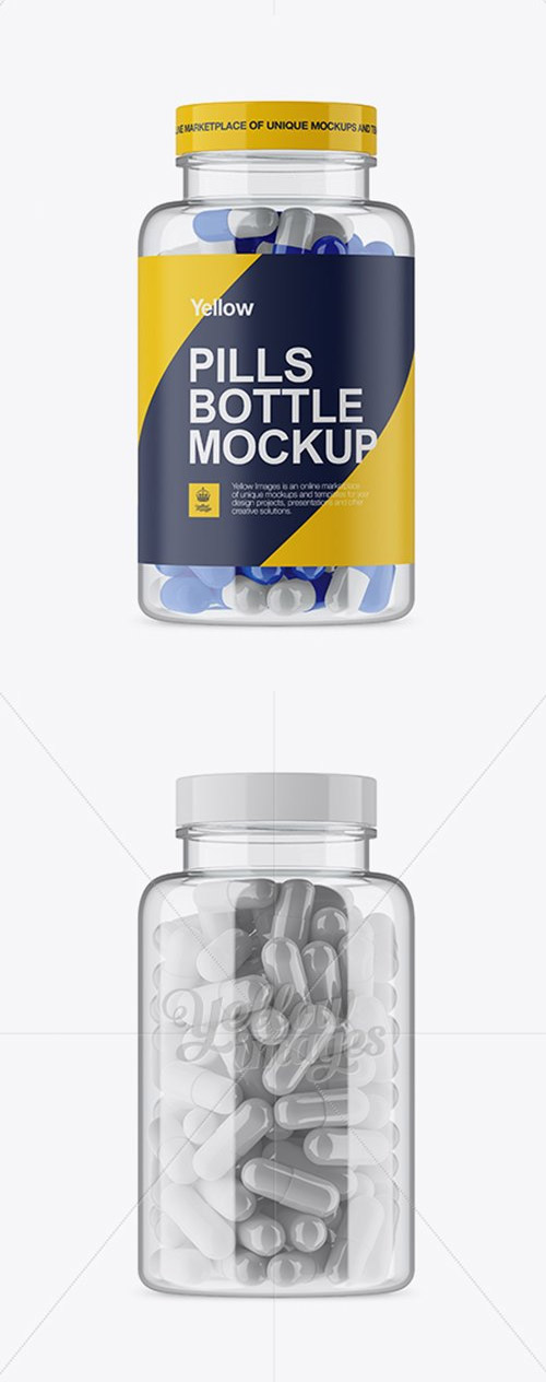 Clear Plastic Bottle With Glossy Pills Mockup
