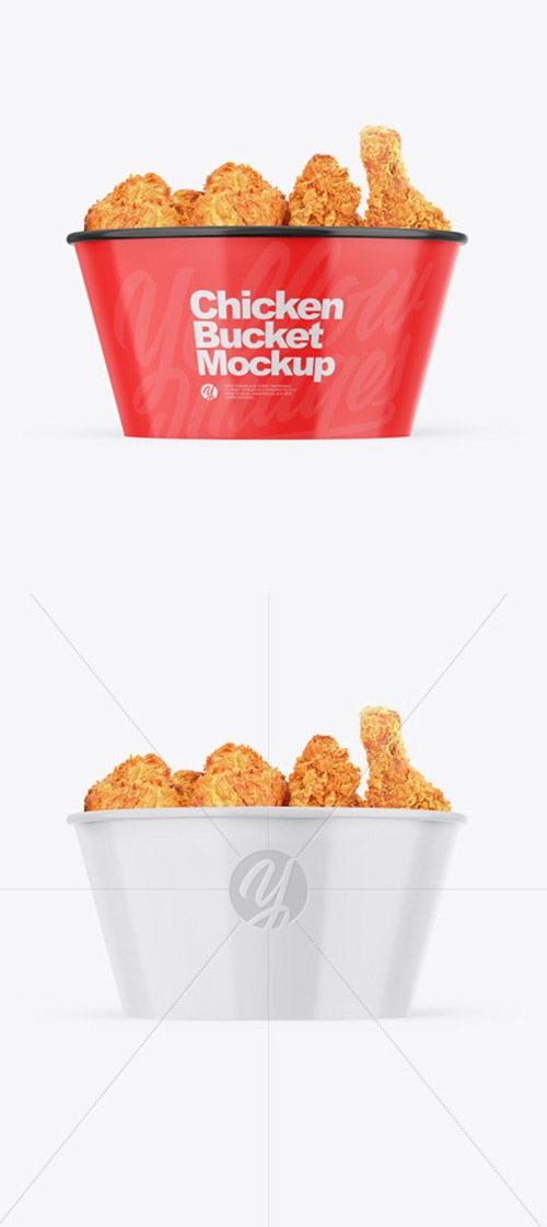 Glossy Bucket With Chicken Mockup