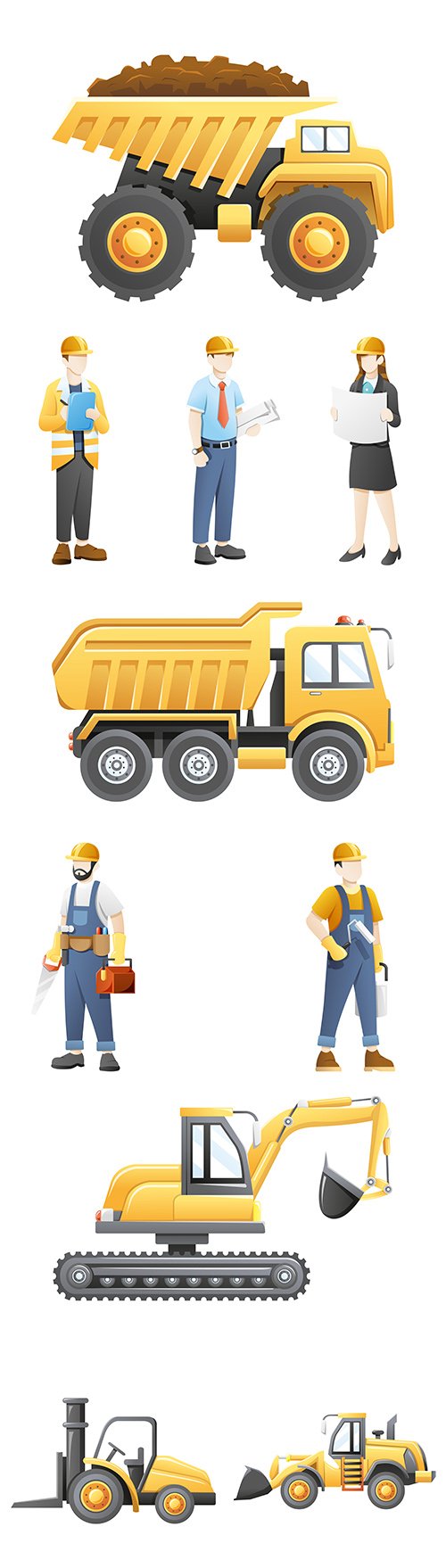 Construction equipment and business people with documents