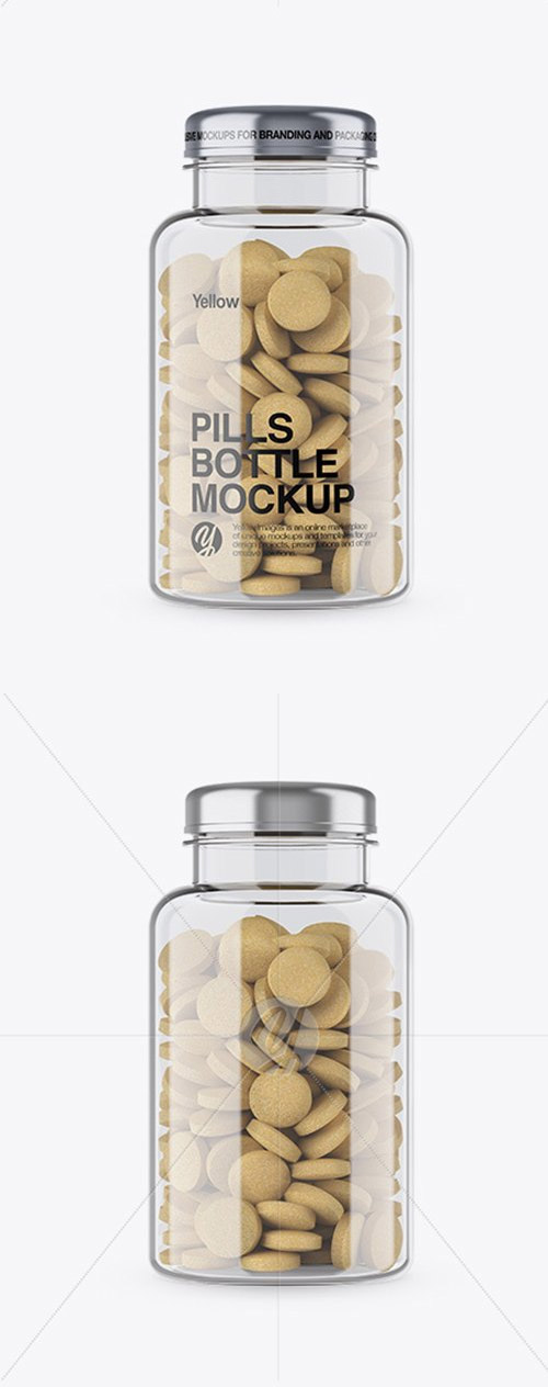 Clear Plastic Bottle With Tablets Mockup