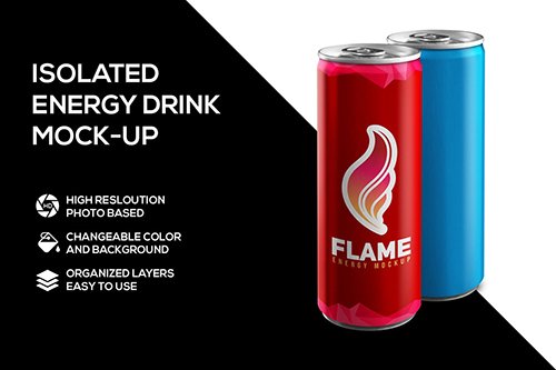 Energy drink can mockup PSD