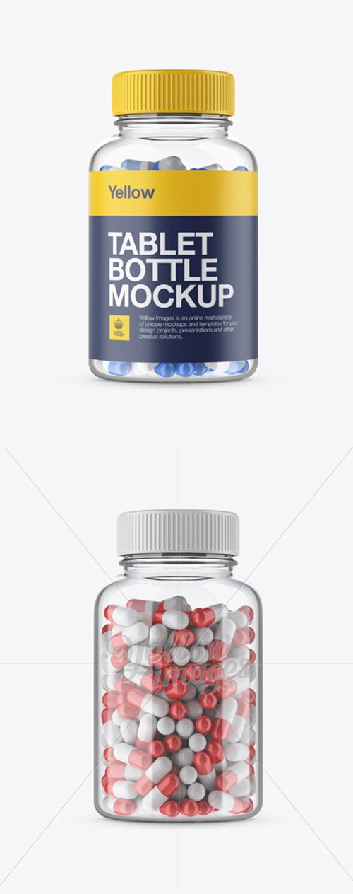 Clear Bottle With Capsules Mockup