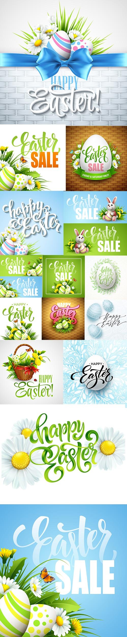 Easter Sale Banner with Eggs and Spring Flower Illustrations