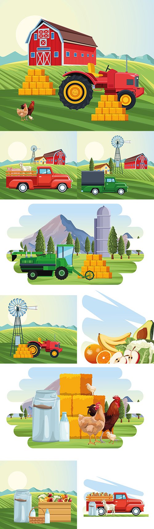 Farming and animal rural landscape illustration