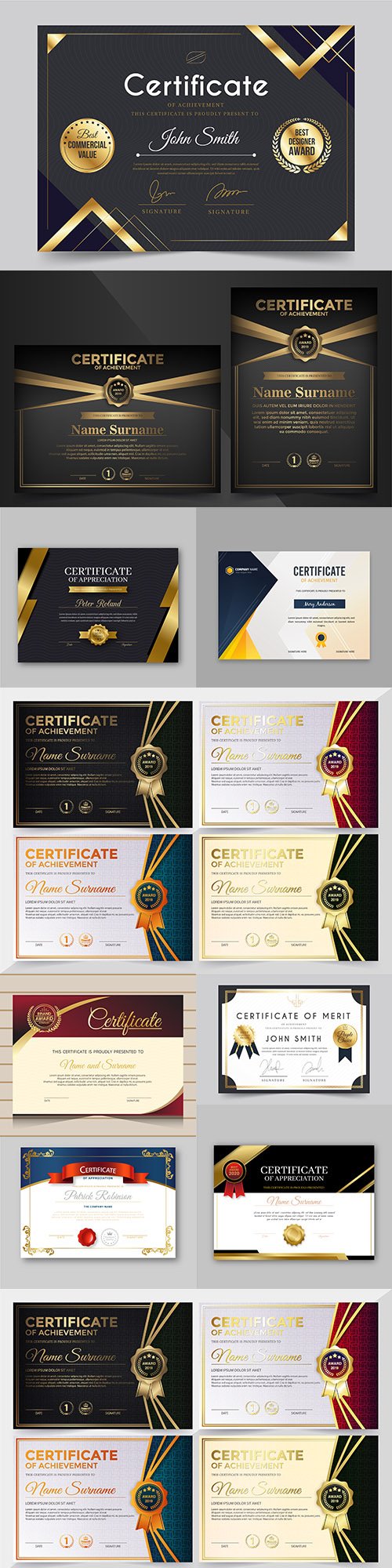 Certificate achievement template design collection