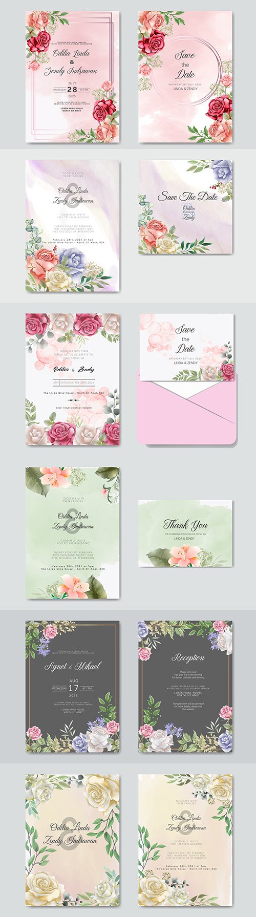 Wedding floral watercolor decorative invitations 14