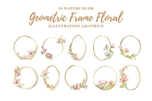 10 Watercolor Geometric Frame Floral Illustration