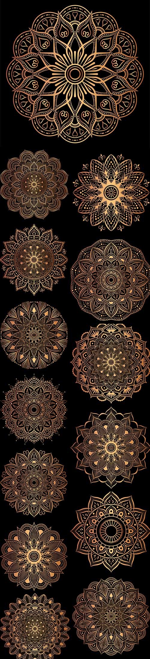 Luxury Mandala with Golden Decoration Illustrations Vector Set