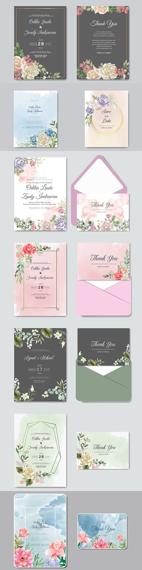 Wedding floral watercolor decorative invitations 13
