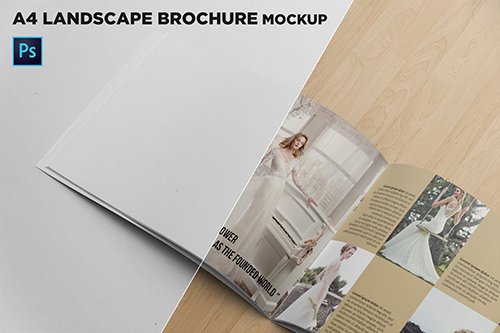 Landscape Brochure Mockup Left Closeup PSD