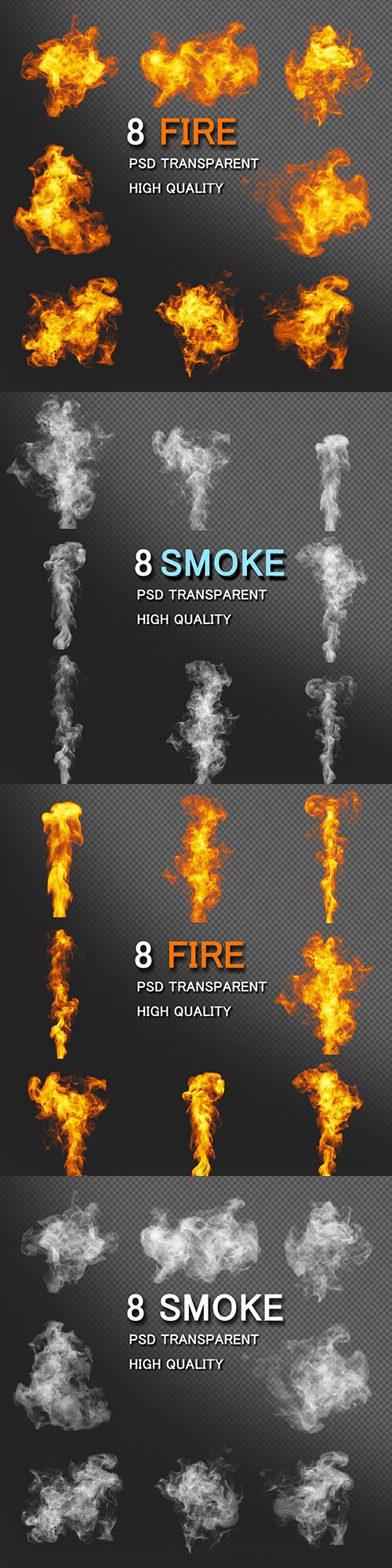 Smoke and fire elements transparent background