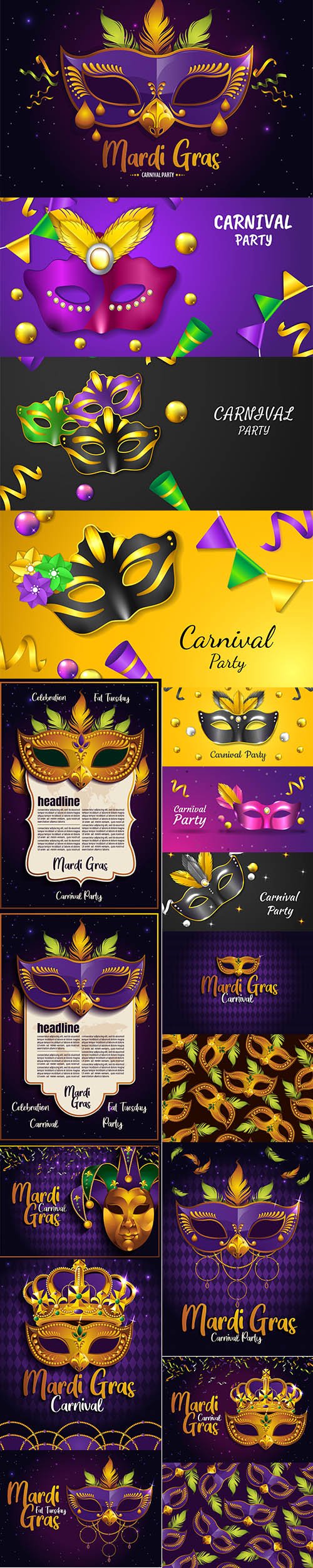 Mardi Gras Carnival Party Illustrations Vector Set