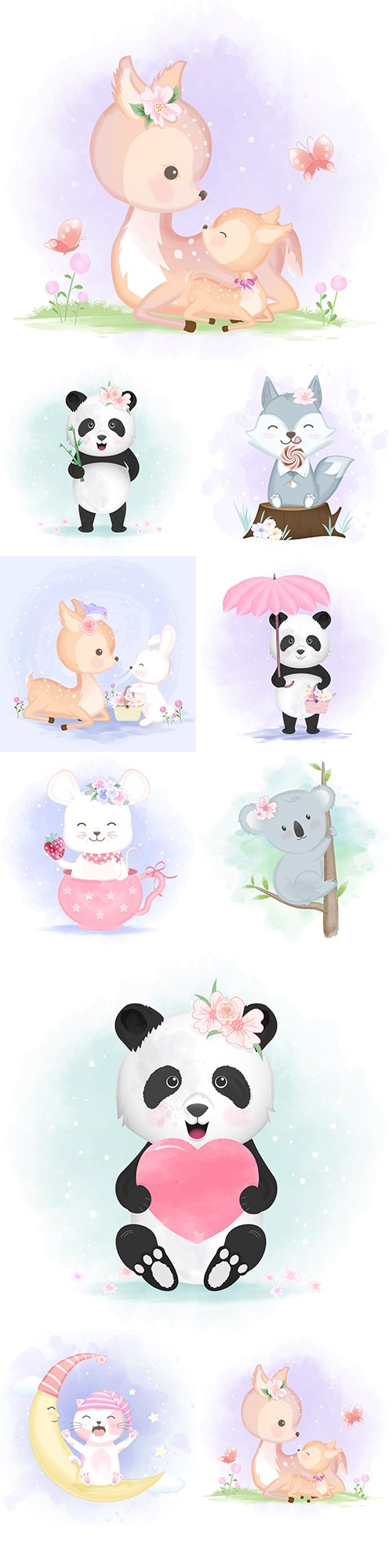 Funny animals drawing cartoon watercolor illustrations 22