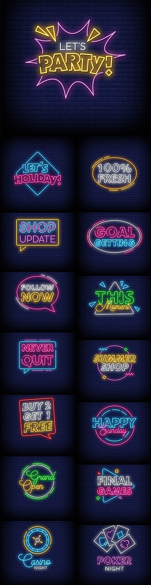 Fresh Neon Signs Style Text Vector Set