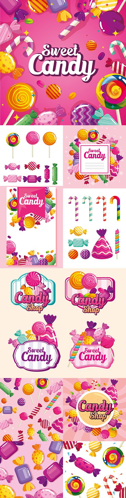 Sweet lollipop and candy delicious dessert painted illustrations