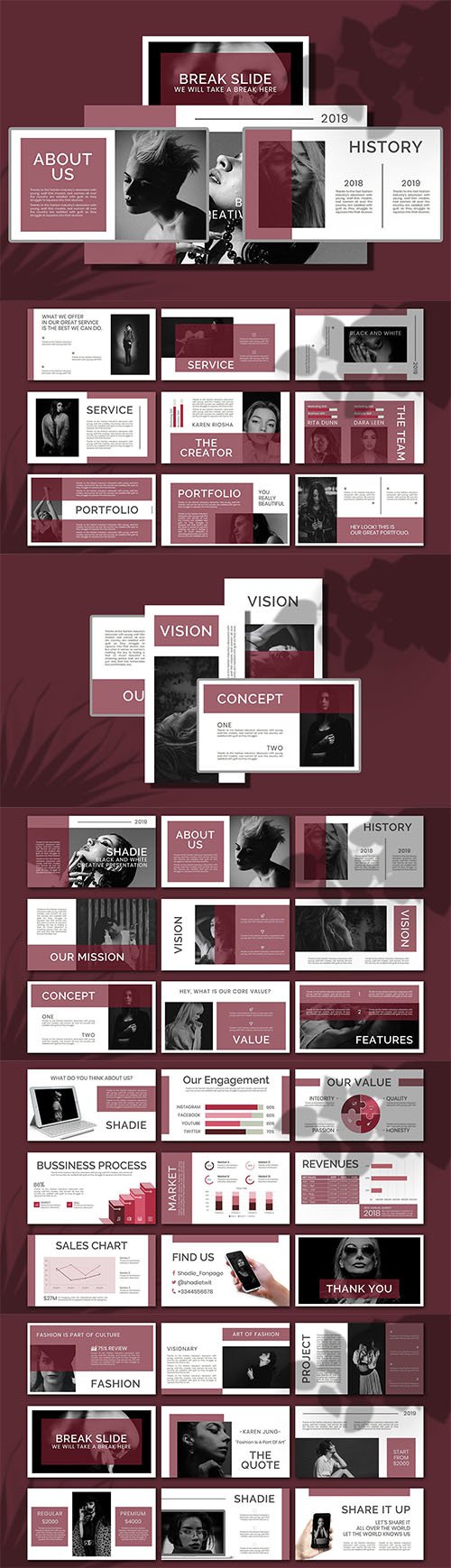 Shadie Balck and white Powerpoint, Keynote and Google Slides Template