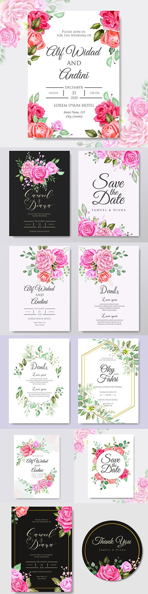 Wedding floral watercolor decorative invitations 15