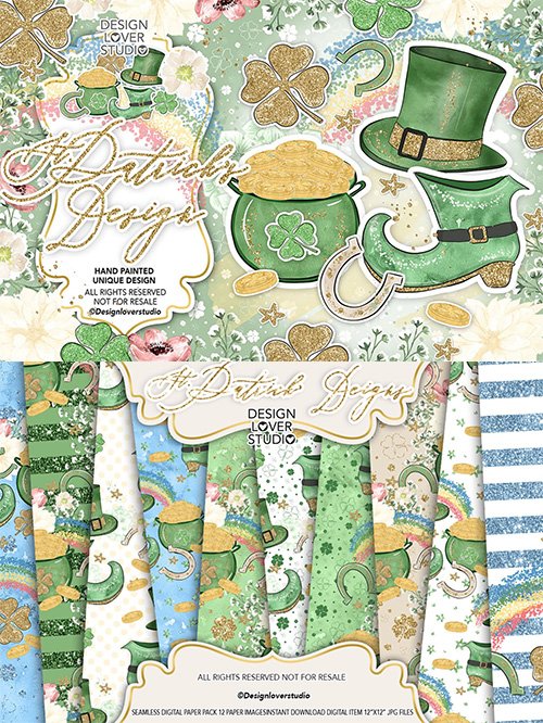 st. Patrick day design and digital paper pack