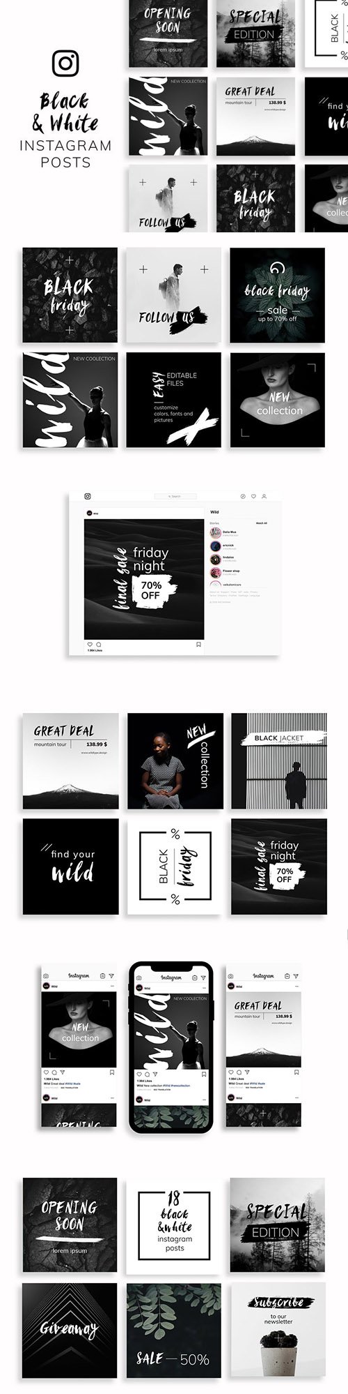 Black & White Instagram Posts Template