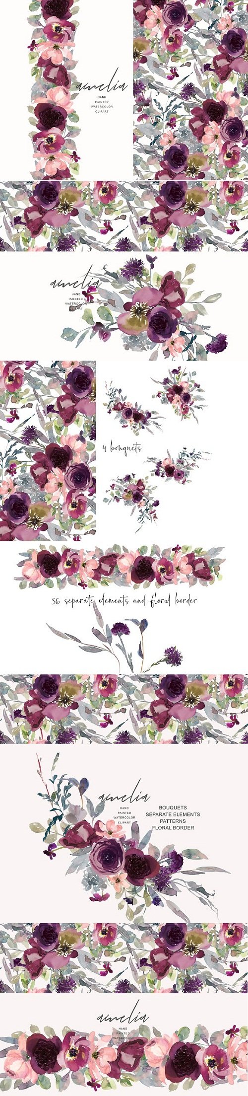 Watercolor Burgundy Elegant Flowers