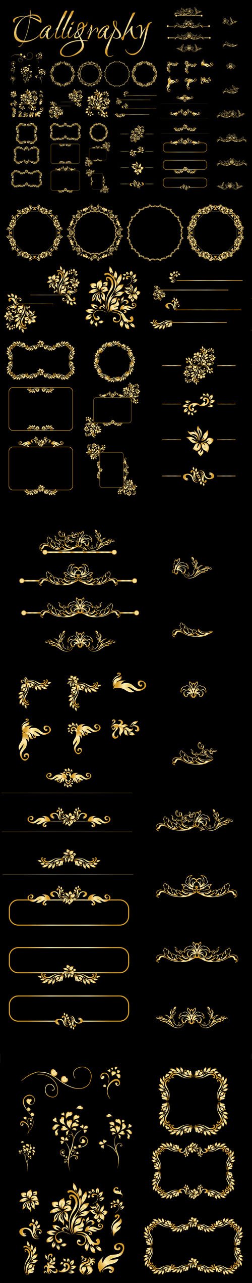 Golden Calligraphy Elements Vector Design Templates