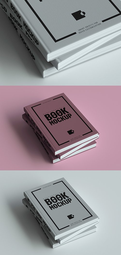 Stack of Three Hardcover Books Mock-Up