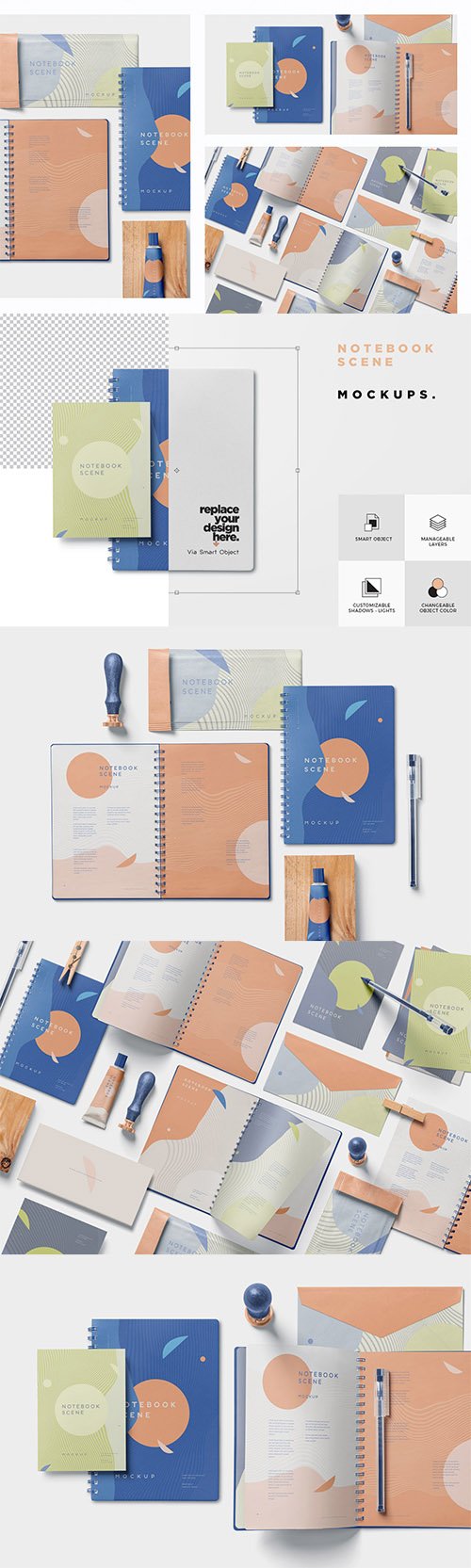3 Notebook Mockups With Movable Elements PSD