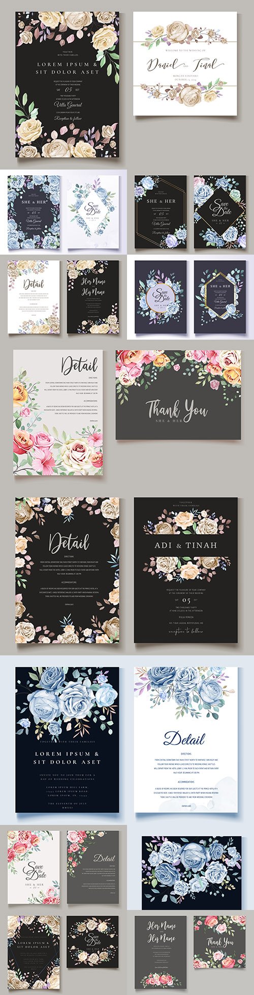 Wedding floral watercolor decorative invitations 16