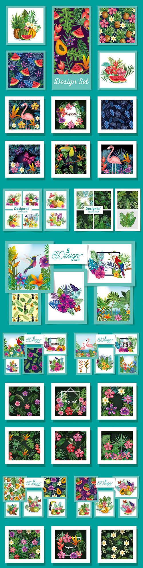 Tropical fruit, leaves and poultry design set