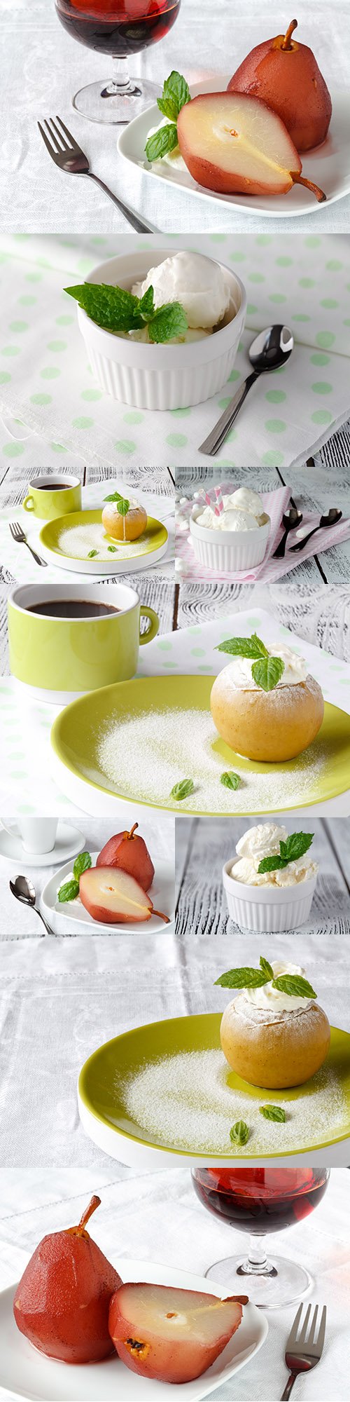 Fruit dessert with ice cream and mint leaves
