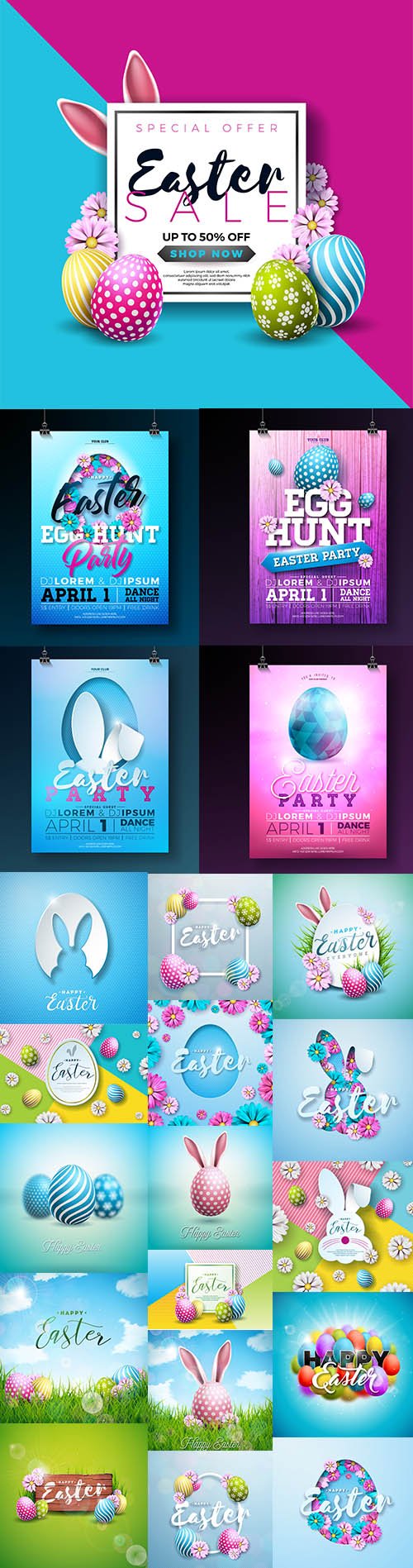 Happy Easter Holiday Premium Illustrations and Flyer Set