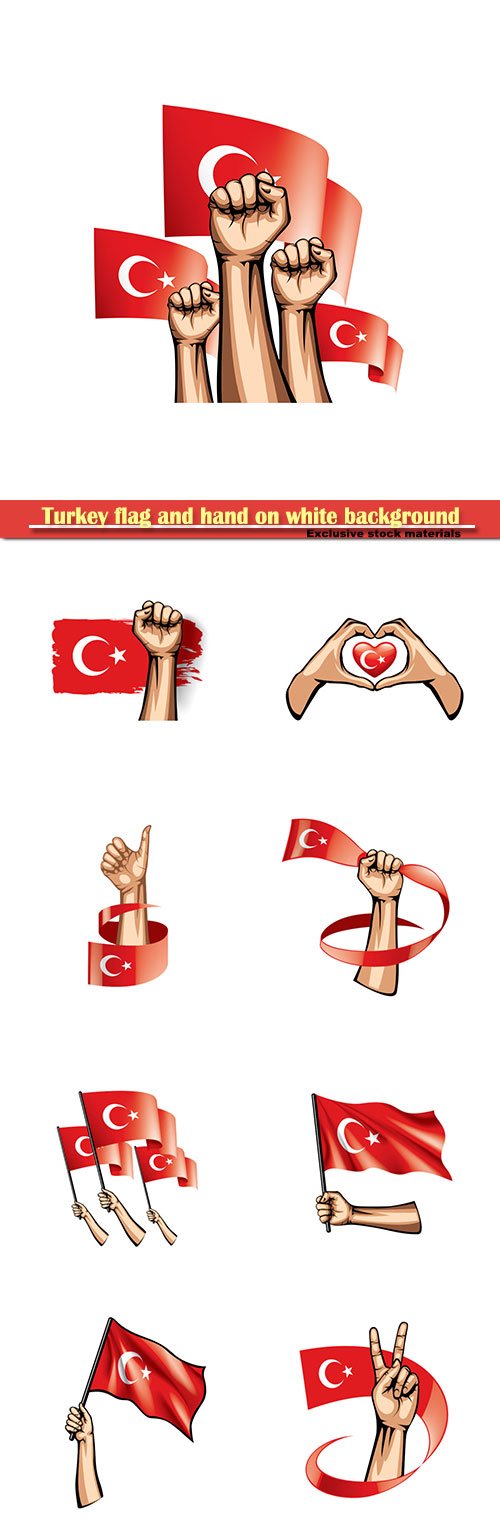 Turkey flag and hand on white background vector illustration