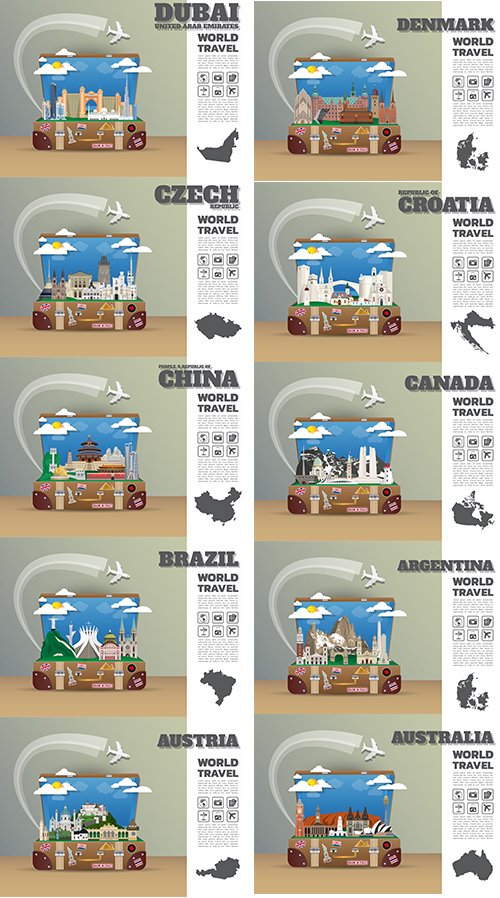 World Travel Illustrations Set