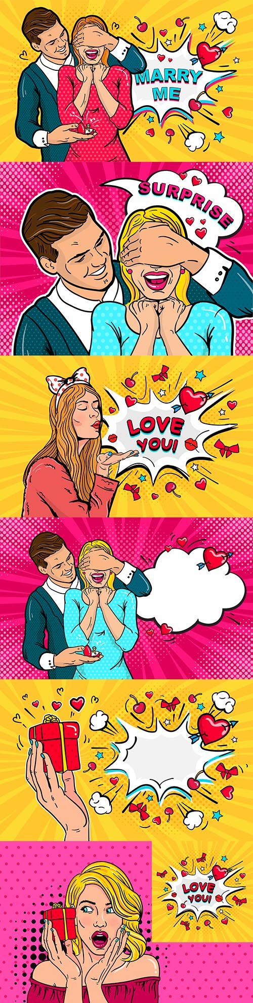 Happy couple in love illustration in pop art style