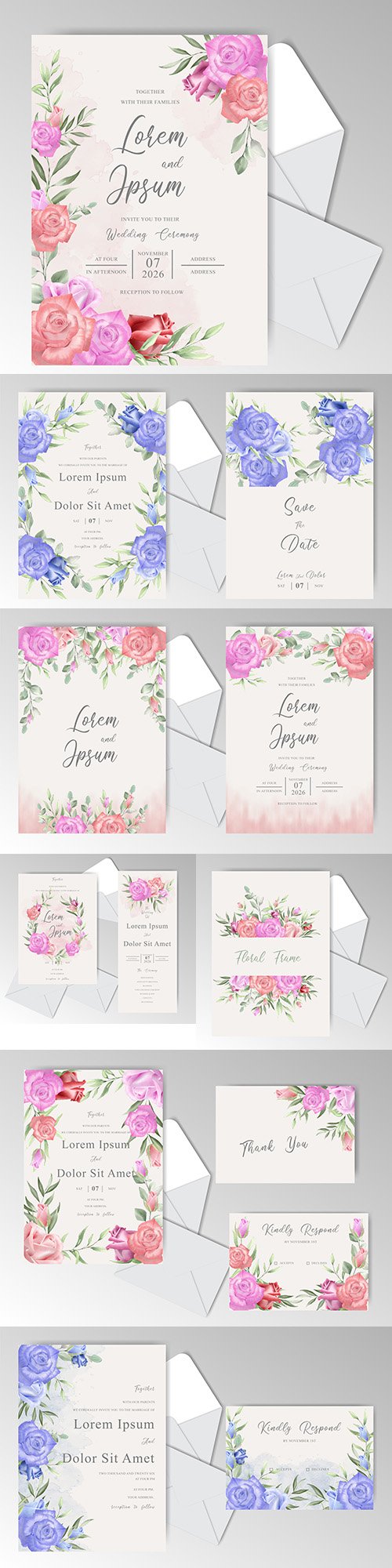 Wedding floral watercolor decorative invitations 19