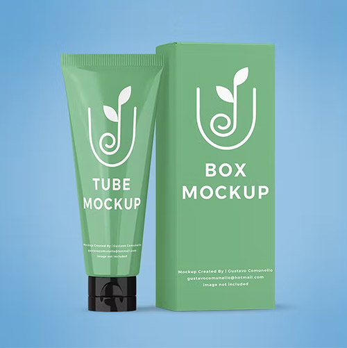 Cosmetic Tube with Box Mockup PSD