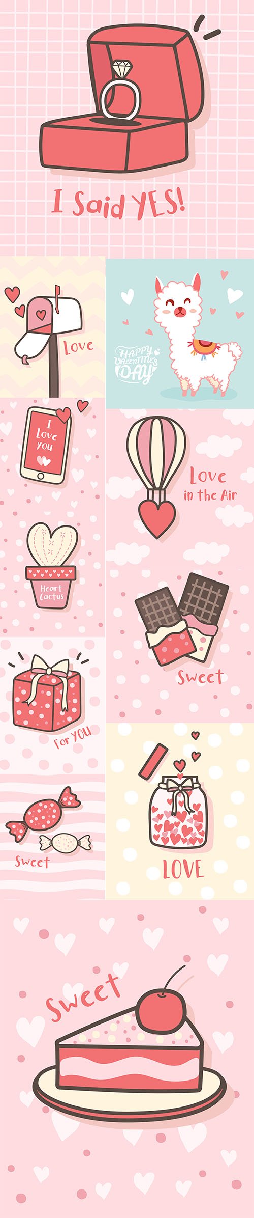 Happy Valentines Day Cute Vector Illustrations